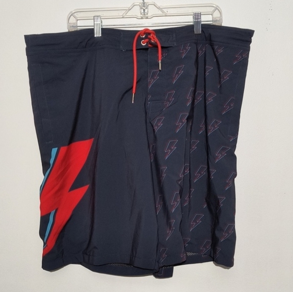 🔥 David Bowie SEC119 Navy Blue Stardust Flash Lightning Bolt Swim Trunk Size 40